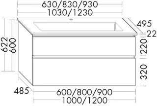 Burgbad Keramik Waschtisch+Waschtischunterschrank Lin20 Melamin Eiche Dekor Nachtschwarz/Schwarz SGHF063F7331C0038