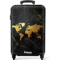 NoBoringSuitcases.com© Hartschalen-Trolley Weltkarte - Gold - Marmor 55x35x20cm, 4 Rollen, Reisetasche mit Rollen, Koffer Handgepäck Flugzeug