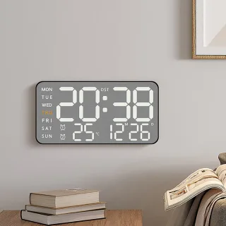 Electronic Wall Clock Temperature Humidity Display Metal Brushed Multifunctional Wall Clock Digital LED Electronic Alarm