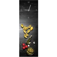 Levandeo® Wanduhr (Wanduhr aus Glas 20x60cm Uhr als Glasbild Pasta Küche Nudeln)
