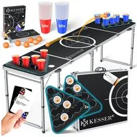 KESSER Spieltisch Bier Pong Tisch, Spiel-Set mit Kartenspiel, 100 Becher & 6 Bälle, Beer Pong Trinkspiel, höhenverstellbar & klappbar, In & Outdoor-fähig