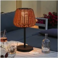 MARELIDA LED Außen-Tischleuchte LED Garten Tischlampe Korboptik Rattanoptik dimmbar aufladbar Fernb., LED Classic, warmweiß (2100K bis 3000K)