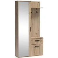 Marmex Möbel Kompaktgarderobe LUX EICHE ARTISAN mit Spiegel und ausziehbarer Kleiderstange für Flur