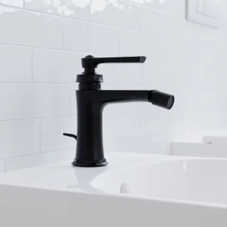 Steinberg Serie 350 Bidetarmatur, mit Ablaufgarnitur, mit Flexschläuchen 3/8", matt black, 350 1300 350 1300 S