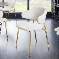 LebensWohnArt Stuhl Moderner Stuhl MODA weiss Bouclé goldene Metallbeine