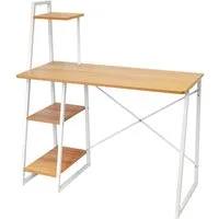 kamelshopping Regal-Schreibtisch Schreibtisch mit Aufbewahrungsregal, MDF Holz Arbeitsplatte, Metallgestell, weiß, integriertes Regal, Holz-Optik