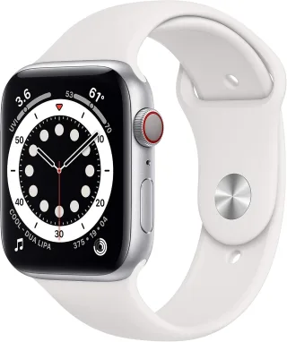 Apple Watch Series 6 [GPS + Cellular inkl. Sportarmband weiß] 44mm Aluminiumgehäuse silber