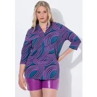 Ulla Popken T-Shirt Shirt Punkte Kelchkragen V-Ausschnitt 3/4-Arm