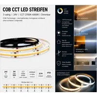 GTV LED Stripe 24V COB CCT LED Strip Punktfreie Durchgehende 2700K-6500K dimmbar, Punktfreie COB-Lichtlinie, alle 2 cm kürzbar, CCT 2700K–6500K