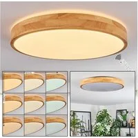 hofstein Deckenleuchte Deckenpanel aus Metall/Kunststoff/Bambus in Weiß/Natur, LED wechselbar, 3000-6500 Kelvin