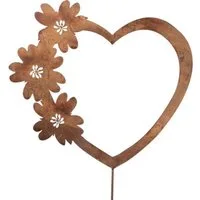 Dragimex Gartenstecker Metall Stecker. HERZ mit Blumen. Rost Gartenstecker. 98 cm.