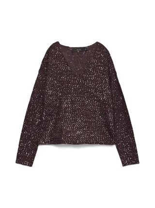 VERO MODA - VMLEILANI NEW LS V-NECK PULLOVER REP Winetasting - Gr. - M
