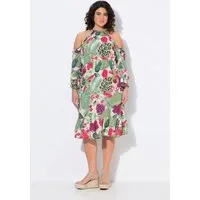 Ulla Popken Jerseykleid Kleid A-Linie Rundhals schulterfrei 3/4-Arm