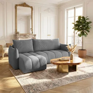 Ecksofa Schlafsofa ONTARIO XS in Stoff Poso Grau Ottomane Links