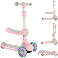 MoMi Dreiradscooter Debe, 2-in-1 Kinderroller mit Sitz, LED-Rädern und Klappfunktion