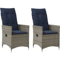 vidaXL Gartenstuhl Gartenstühle Verstellbar 2 Stk. mit Kissen Grau Poly Rattan (2 St)