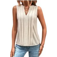 DEBAIJIA Kurzweste Damen Tank Top Plissee V-Ausschnitt Ärmellos T-Shirt Sommer Elegant