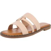 Ital-Design Elegante Damen-Sandalen aus veganem Material, beige Pantolette (89368580) Blockabsatz Pantoletten in Beige