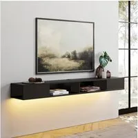 WAMPAT TV-Board hängendes, ca. 180 cm breites Lowboard mit 4 Fächern, LED-Beleuchtung, für Fernseher bis 80 Zoll, offene Seiten, 16 LED-Farben