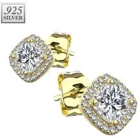 Taffstyle Paar Ohrstecker 1 Paar quadratische Zirkonia Kristall Ohrringe 925 Sterling Gold (Ohrstecker Ohrringe Stecker Schmuck Geschenke für Frauen Freundin), Damen Herren zum Geburtstag Weihnachten Valentinstag Muttertag