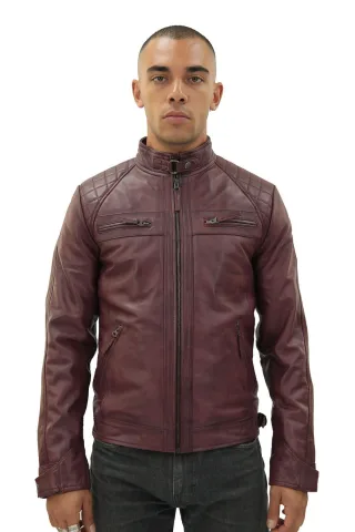 Klassische gesteppte Bikerjacke aus Leder für Herren-Silsden