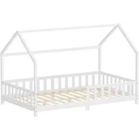 ML-DESIGN Spielbett Hausbett Kinderbett inkl. Lattenrost kreativ Bodenbett für Kinder, Abenteuerbett zum Spielen mit Rausfallschutz Kiefer Weiß Himmelbett