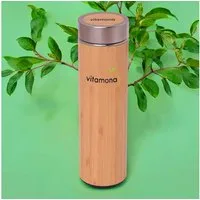 Vitamona Thermoflasche Bambus Thermoflasche 500ml Teebereiter ökologisch, Edelstahl und Bambus
