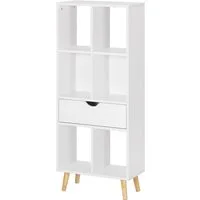 EUGAD Bücherregal, 1-tlg., Raumteiler Aktenregal mit Schublade, aus MDF, Weiß
