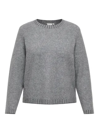 ONLY CARMAKOMA - CARFINA LS STITCH O-NECK KNT Medium Grey Melange - Gr. - 48