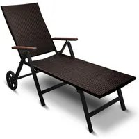 DM-Handel Rollliege Aluminium Rattanliege Modern Klappliege Sonnenliege, Relaxliege, 1 Gartenliege, 7 Fach verstellbar, Eukalyptusholz, klappbar, platzsparend, auf Rollen