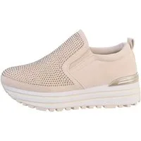 Ital-Design Damen Low-Top Freizeit Sneaker Keilabsatz/Wedge Sneakers Low in Beige