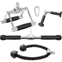 COSTWAY Trainingshilfe, 4-teilige Set mit Trizepsseil, V Griff, Doppel-D-Griff, Stange