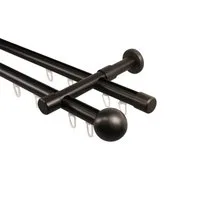 iso-design Gardinenstange Innenlauf 2-läufig schwarz Wandmontage 20 mm Endstück Kugel, Ø 20 mm, 2-läufig, Innenlaufprofil mit Metallsäge kürzbar