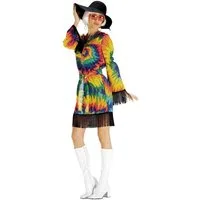 Metamorph Hippie-Kostüm 70er Batik Hippiekleid - Karneval Faschingskostüm, Schickes 70er Jahre Kostüm mit Batikmuster