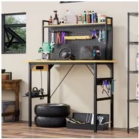 Yorbay Werkbank Höhe verstellbar mit Lochwand, 700 kg Tragkraft, mit AC/USB-Anschluss, rollbare Werkbank mit Haken, Ablage, 120cm Breit