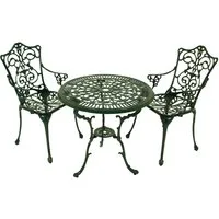 DEGAMO Garten-Essgruppe Jugendstil, (3-tlg), (2x Sessel, 1x Tisch 70cm rund), Aluguss rostfrei, Farbe dunkelgrün