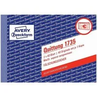 Avery Zweckform Formularblock Quittung 1735 MwSt. separat ausgewiesen, selbstdurchschreibend, A6 quer, 2x 40 Blatt