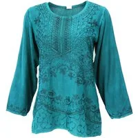 Guru-Shop Longbluse Bestickte indische Hippie Langarm Tunika,.. alternative Bekleidung