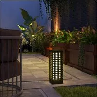 Outsunny LED Solarleuchte Rattan Solarlampe, Wasserdichte Wegleuchte mit Lichtsensor, Solarbetrieben, Lichtsensor, Wasserdicht, LED, Weiß, Stahl, Schwarz, 15,5 x 15,5 x 46 cm