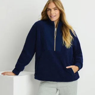 Teddy-Pullover mit Reißverschluss für Damen, Damen, size: regular, Blau, Polyester, by Lands' End