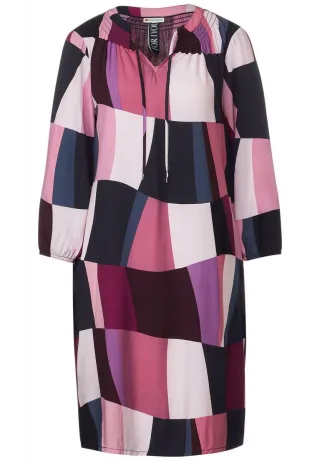Street One - Printkleid mit Smokdetails pink - Gr. - 36