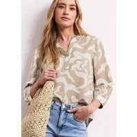 STREET ONE Druckbluse Sommerbluse mit Split Neck aus Leinenmix