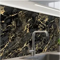 KitchenYeah Küchenrückwand Muster selbstklebend (keine Folie) Marmor - Schwarz - Goldstruktur, (1-tlg), Spritzschutz, Küche, Rückwand, Küchenwand, Küchenfront, 30x20 cm