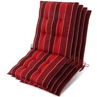 Beautissu Sitzauflage 4er Set Niedriglehner Auflage Sun-NL 100x50x8cm Rot-Gestreift, 8cm Dicke Gartenstuhlauflage mit Befestigung UV-Lichtechtheit 5