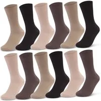 sockenkauf24 Diabetikersocken 12 Paar Damen & Herren Socken ohne Bund (Beige/Braun, 39-42) 100% Baumwolle ohne Naht 11000