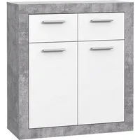PREISBRECHER Kommode BACCIO, 2 Türen, 2 Schübe, Betonoptik grau / Weiss - 83x91,8x33,8cm (BxHxT)