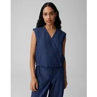 OPUS Anzugweste Wiona aus weichem Chambray Denim Wickeleffekt auf der Front, Rinsed Waschung, weicher Griff