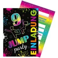 LIMONIA Einladungskarten Jump Party zum 9. Kindergeburtstag Jungs Mädchen Einladungen Trampolin, Einladungskarten zum 9. Geburtstag Trampolinpark Jump Party