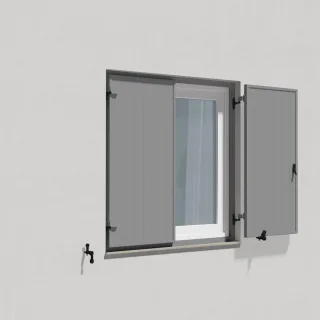 Fensterläden Grau, Klappläden mit Montagerahmen Lamellen Leipzig, RAL 7004 matt, 300 x 800 mm, 1-flügelig links öffnend, nach Maß konfigurieren