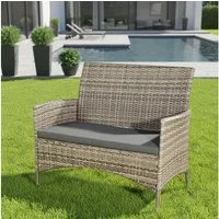 Mucola Gartenbank Gartenbank Sitzbank Polyrattan Schwarz Sitzpolster Balkon Outdoor (Stück, Gartenbank), Wasserabweisend
